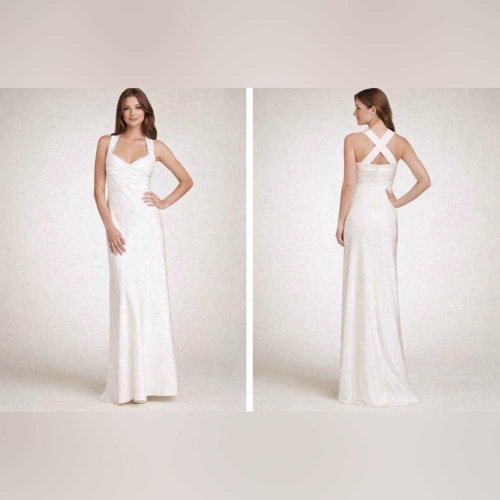 Calvin Klein Formal Maxi Dress Ivory Sequin Cross Back Faux Silk